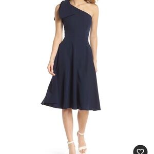 Gal Meets Glam Yvonne Navy Bridal Party Blue One Shoulder Bow Celine Dress 4